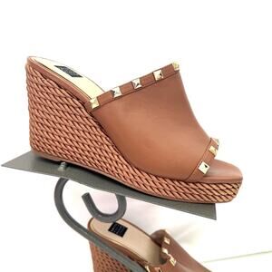 White House Black Market Brown Slip On Studded Wedges Size 11